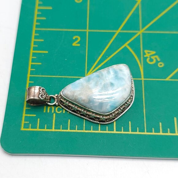 Blue Larimar Sterling Silver Pendant Vintage Dominican 15.88g - Picture 5 of 7